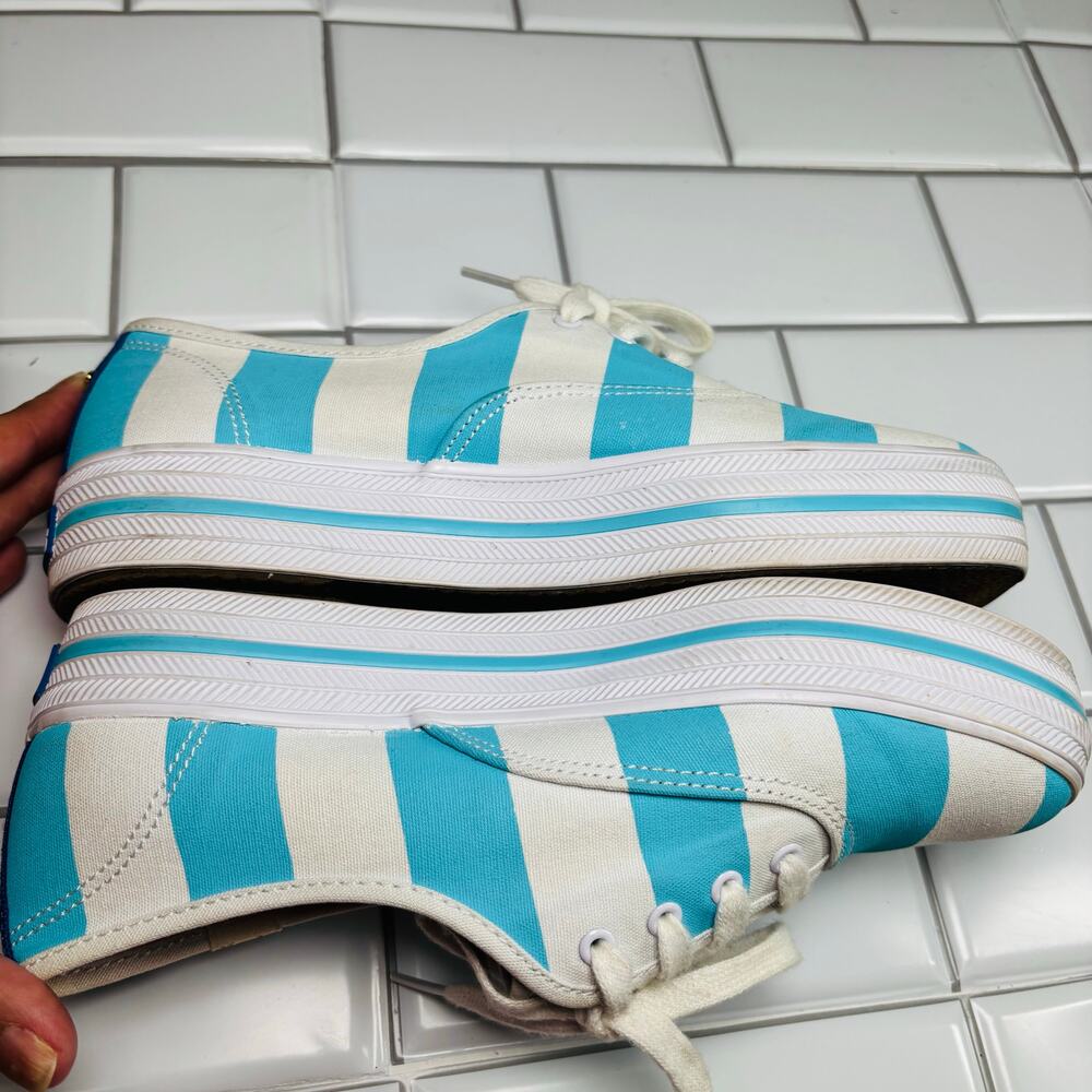 Keds X Kate Spade Cabana Stripe‎ Platform Sneakers Women 7 White Blue Nautical - Picture 6 of 14